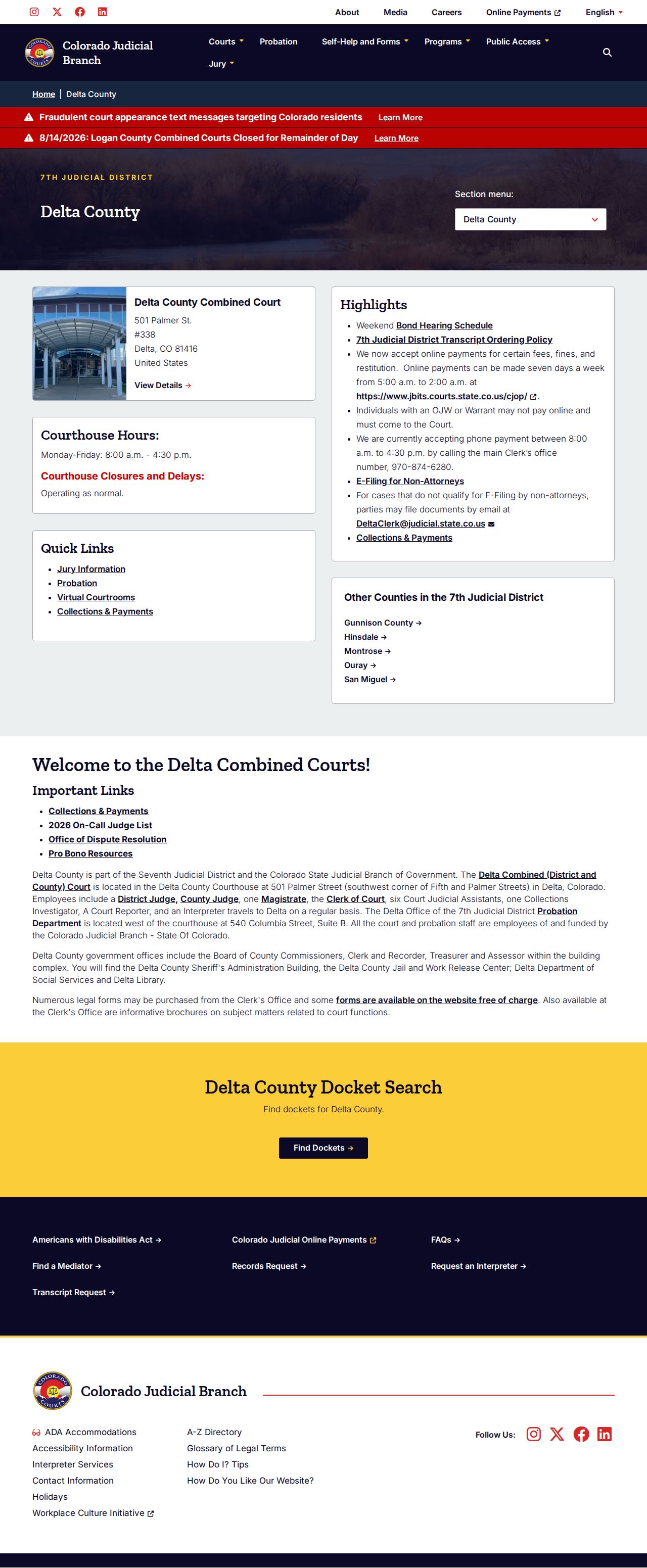 Official Delta County Combined Court docket information
