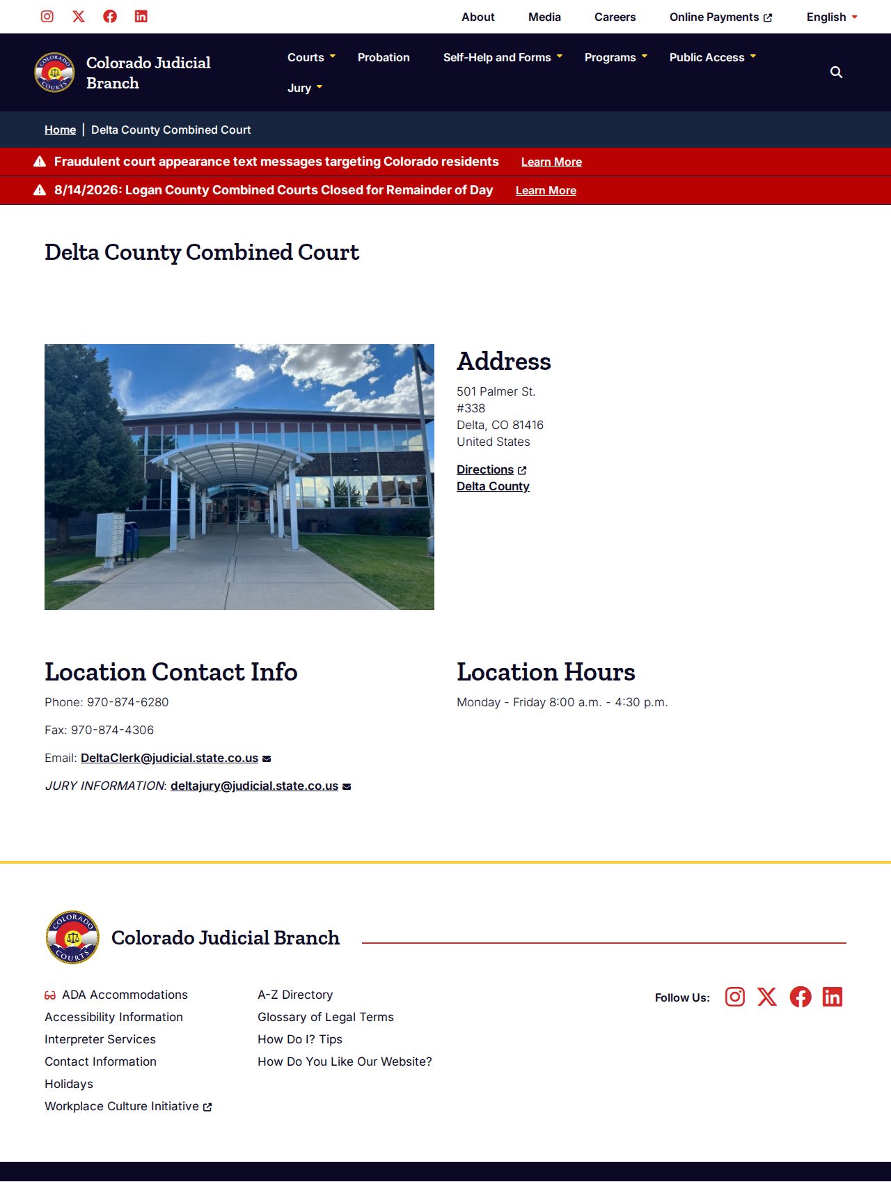 Delta County Combined Court location for court docket settings
