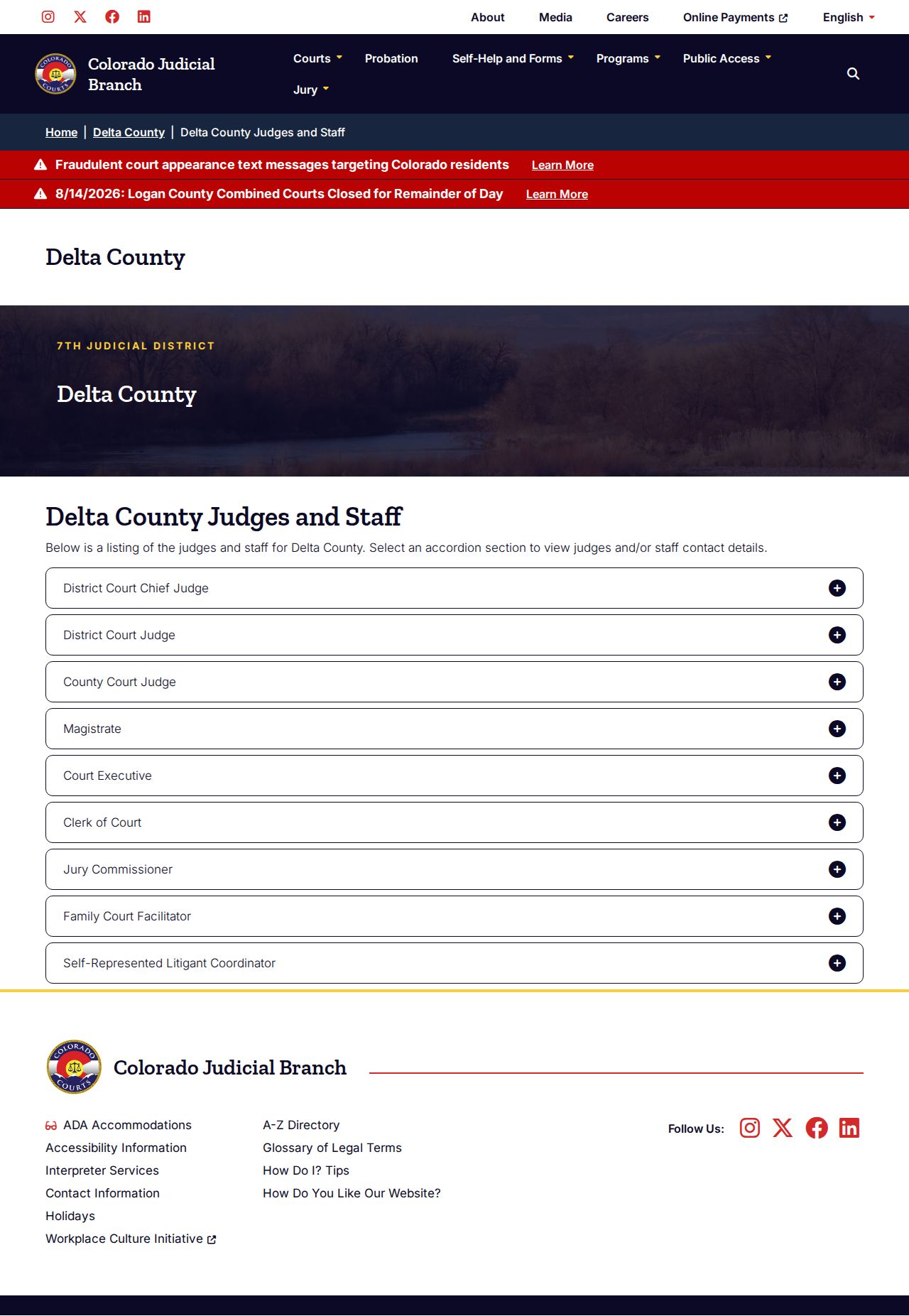 Delta County court docket clerk and judicial staff roster
