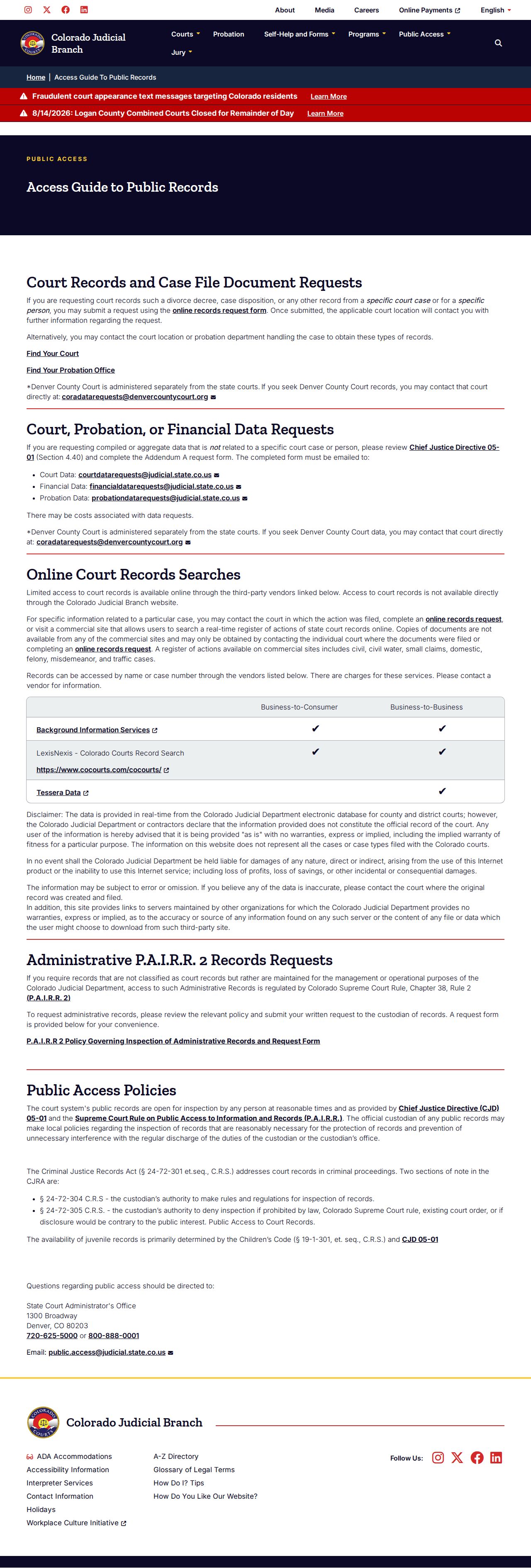 Colorado public access rules for Delta County court dockets