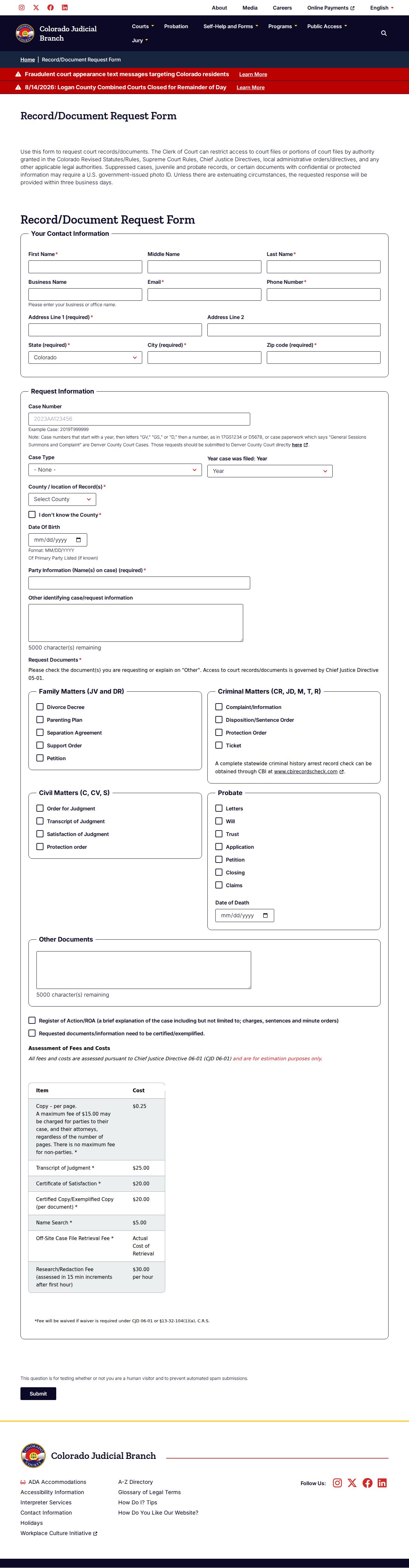 Official Delta County court docket document request form