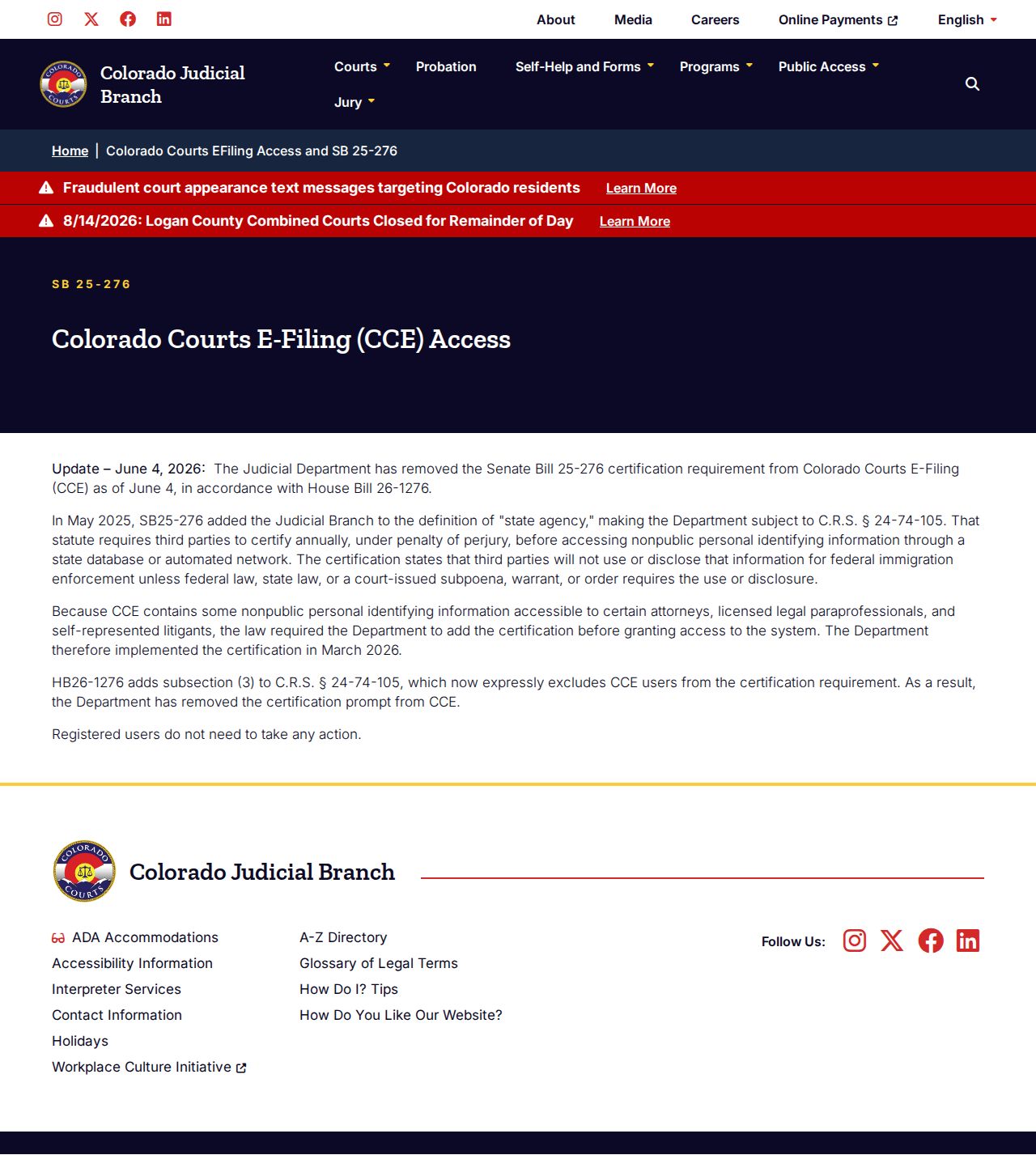 Delta County docket search information in the 2026 Colorado Courts E-Filing update