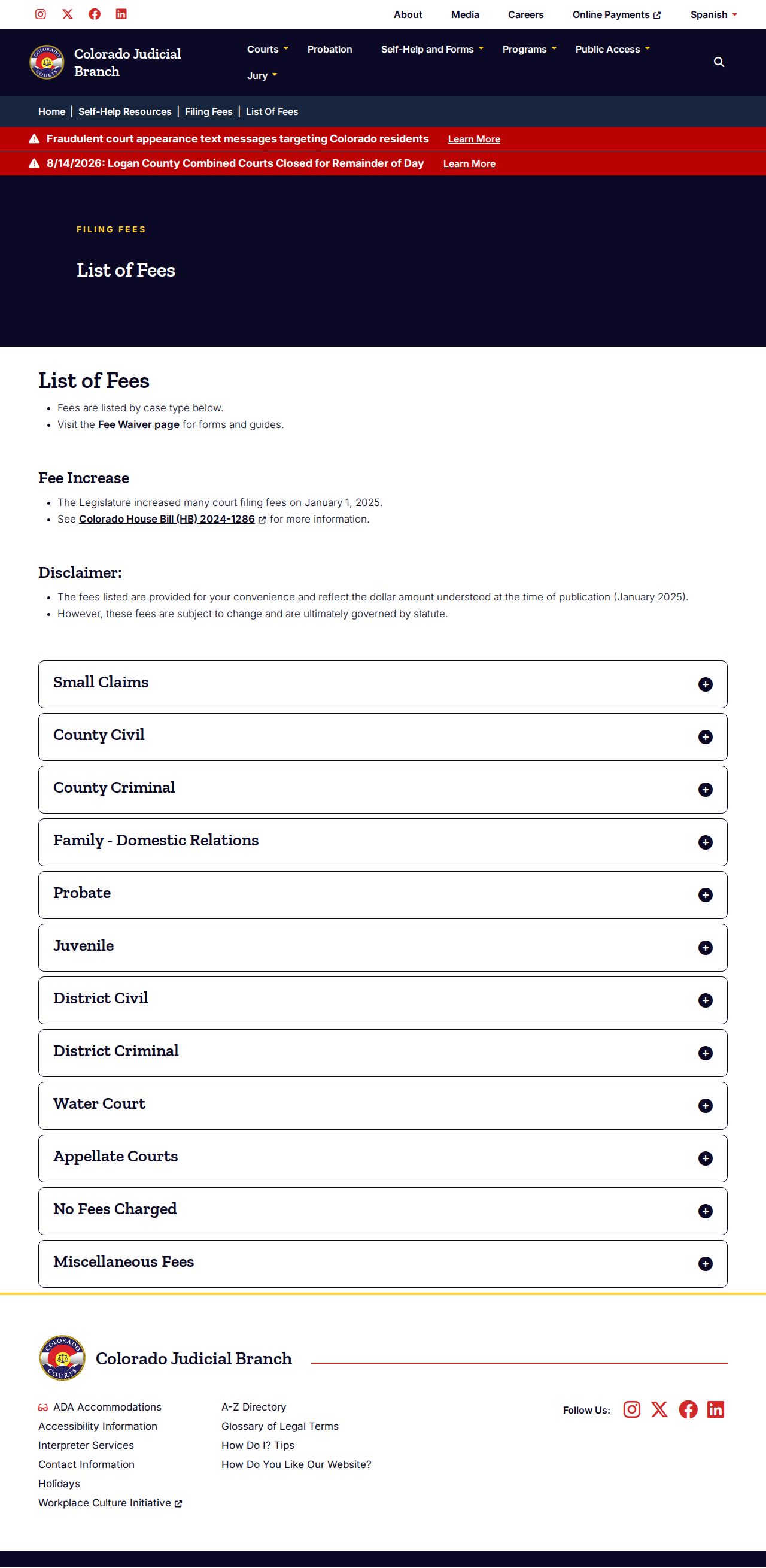 Delta County court case records fee information from the Colorado Judicial Branch