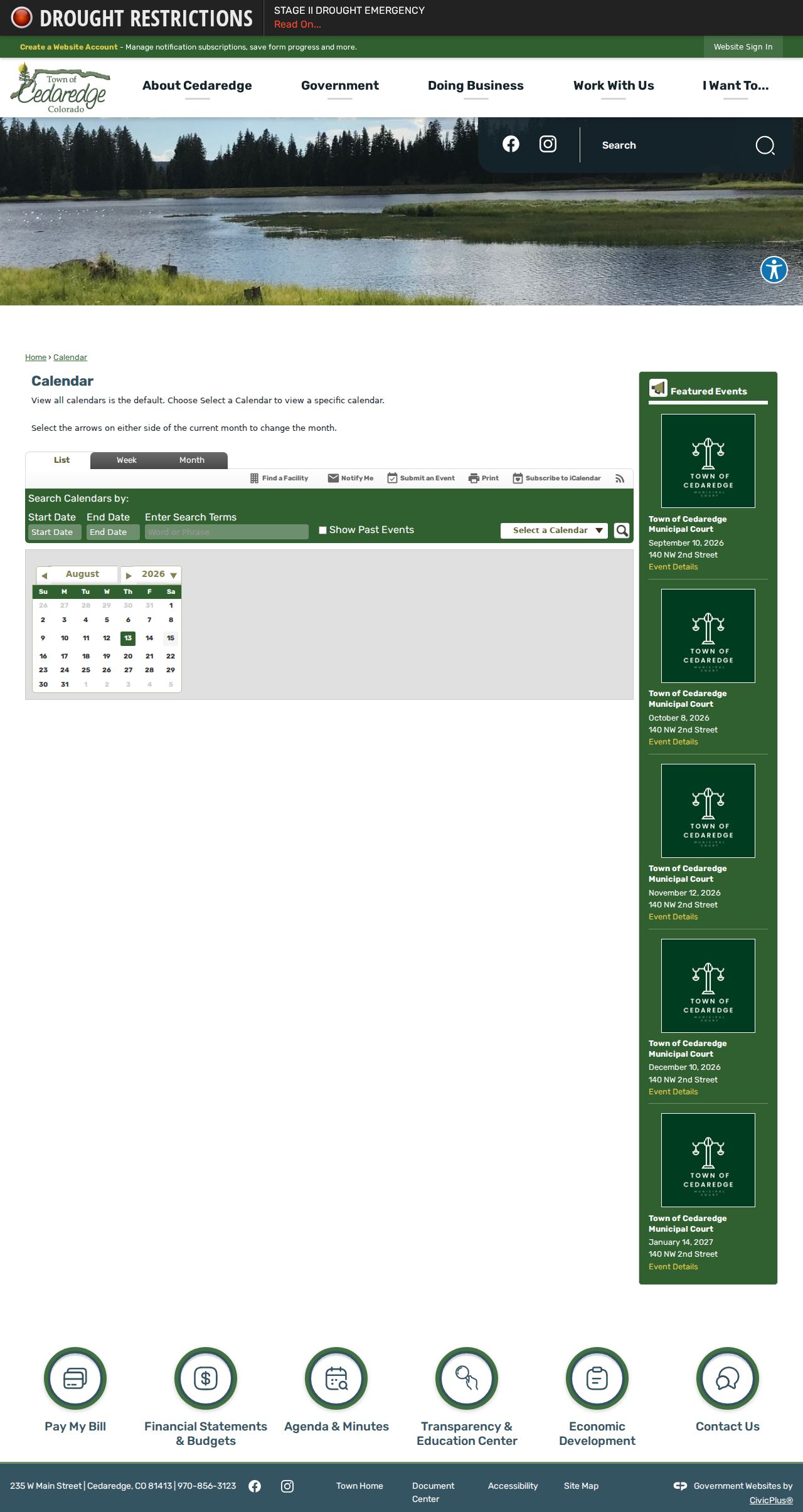 Cedaredge court records calendar search controls