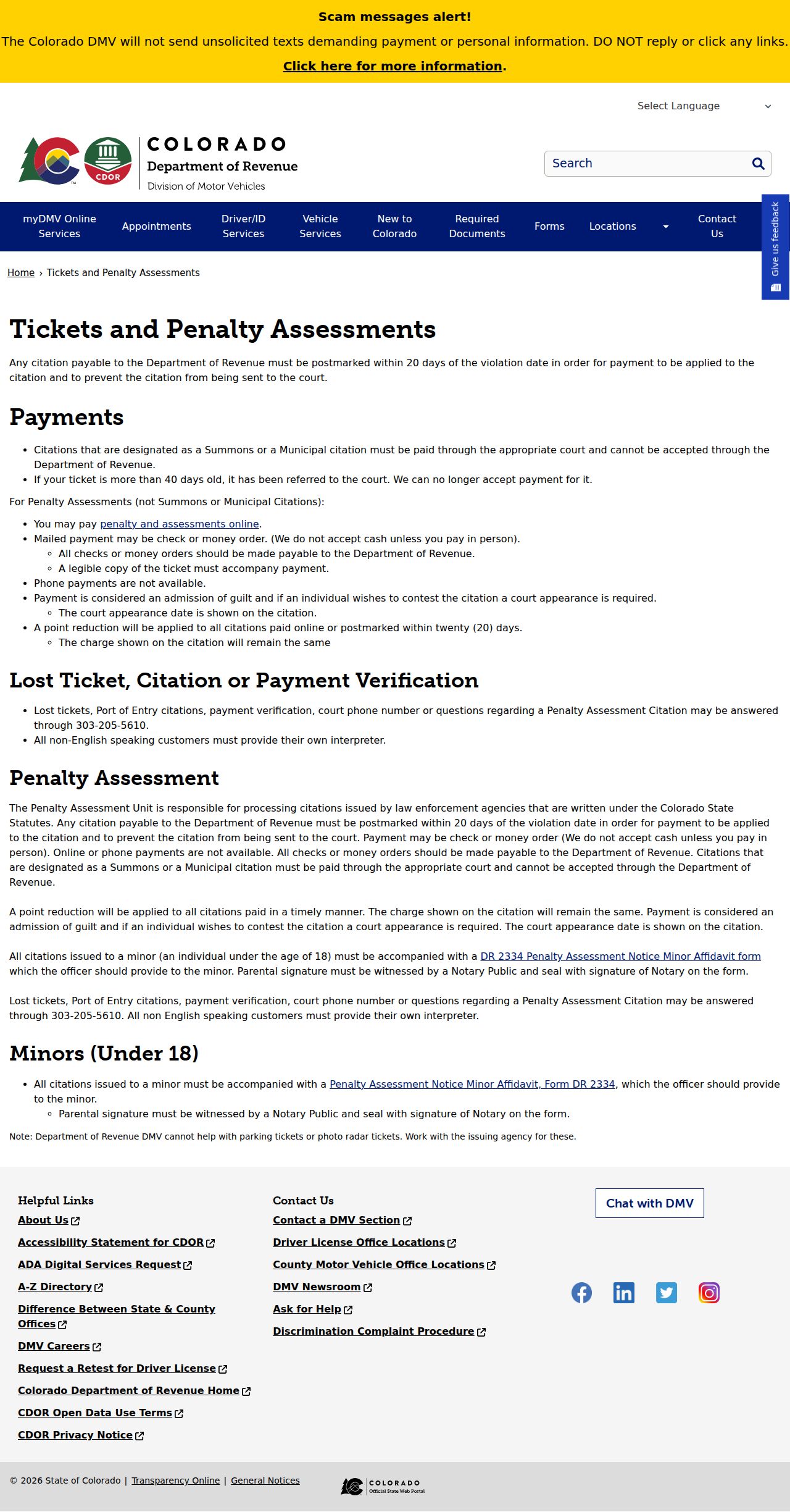 Delta County traffic ticket twenty-day payment and contest instructions